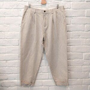 Banana Republic Linen Blend Pants Men 36x26 Beige Herringbone Tweed Relax Cuffed